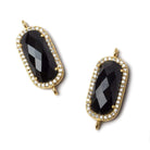 21x10.5mm Gold Bezeled CZ & Black Chalcedony Oval Connector 1 pc - Beadsofcambay.com