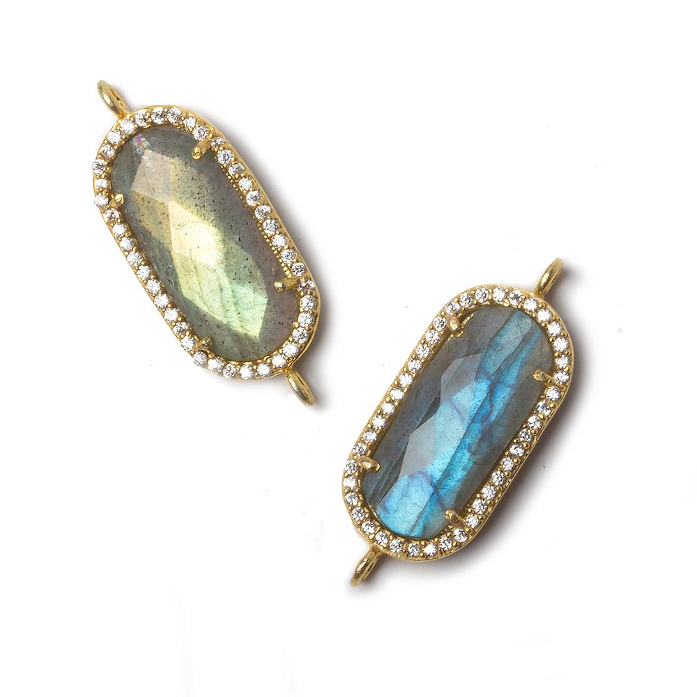 21x10.5mm Gold Bezeled CZ & Labradorite Oval Connector 1 pc - Beadsofcambay.com