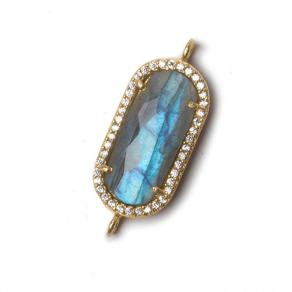 21x10.5mm Gold Bezeled CZ & Labradorite Oval Connector 1 pc - Beadsofcambay.com