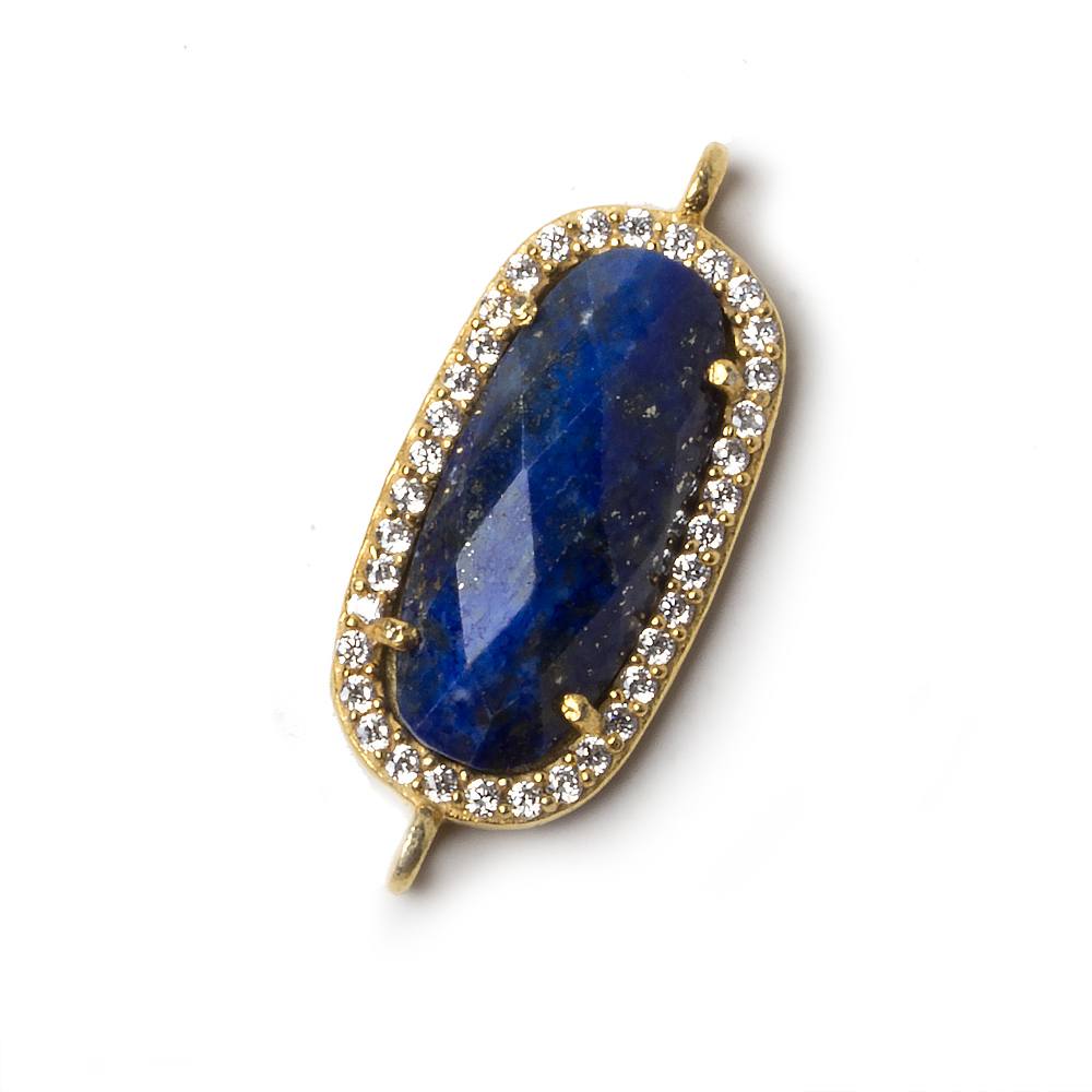 21x10.5mm Gold Bezeled CZ & Lapis Lazuli Oval Connector 1 pc - Beadsofcambay.com