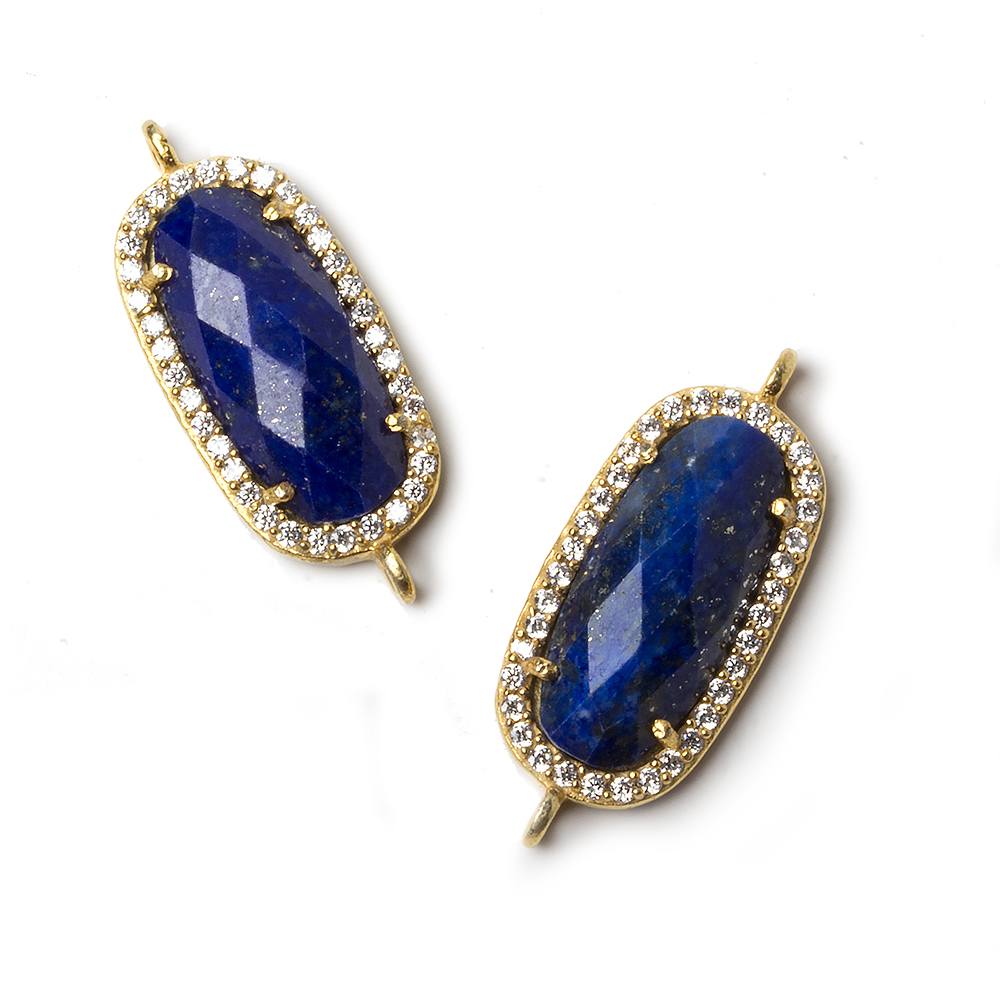 21x10.5mm Gold Bezeled CZ & Lapis Lazuli Oval Connector 1 pc - Beadsofcambay.com