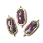 21x10.5mm Gold Bezeled CZ & Ruby in Zoisite Oval Connector 1 pc - Beadsofcambay.com