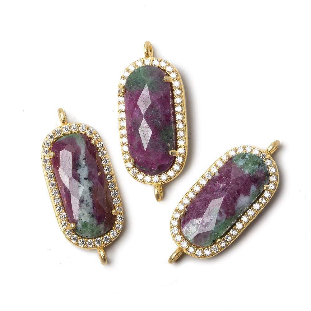 21x10.5mm Gold Bezeled CZ & Ruby in Zoisite Oval Connector 1 pc - Beadsofcambay.com