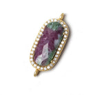 21x10.5mm Gold Bezeled CZ & Ruby in Zoisite Oval Connector 1 pc - Beadsofcambay.com