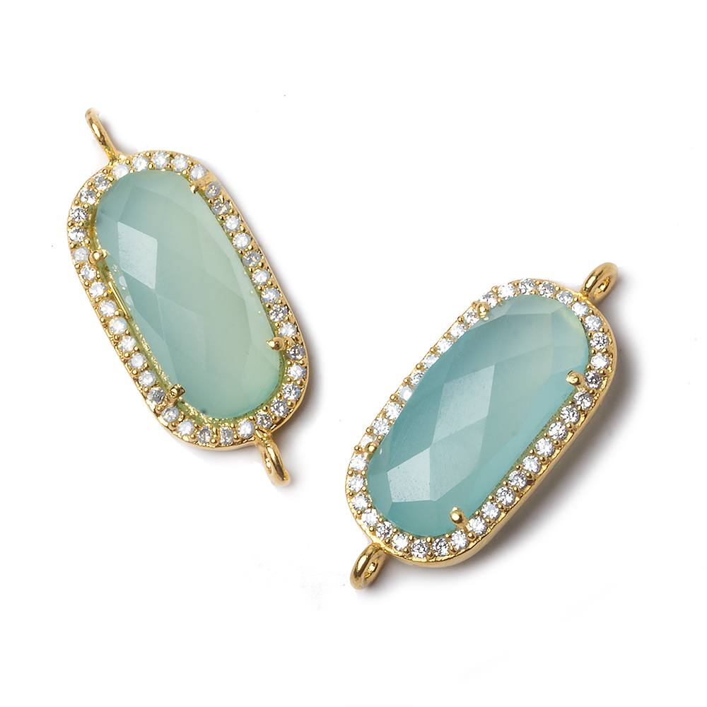 21x10.5mm Gold Bezeled CZ & Seafoam Chalcedony Oval Connector 1 pc - Beadsofcambay.com