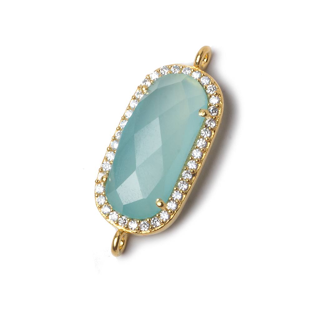 21x10.5mm Gold Bezeled CZ & Seafoam Chalcedony Oval Connector 1 pc - Beadsofcambay.com