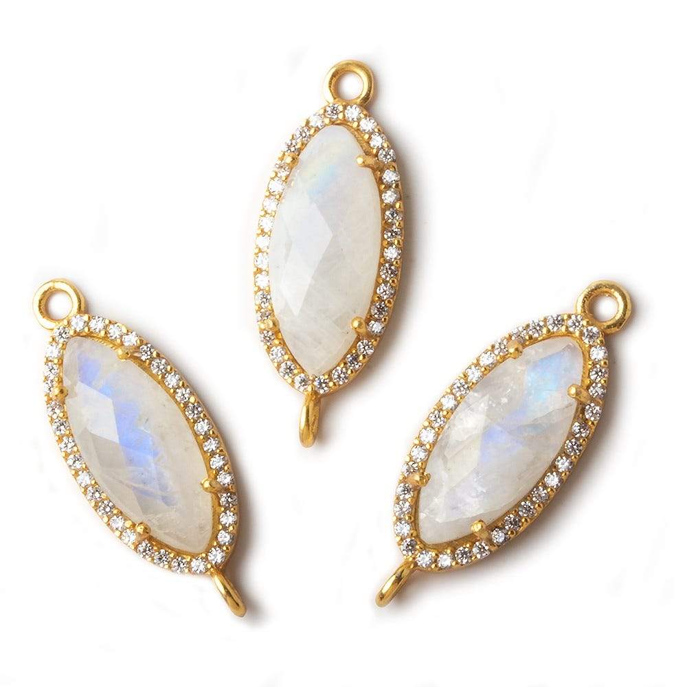 21x10mm Gold CZ Bezel Rainbow Moonstone Marquise Connector 1 piece - Beadsofcambay.com
