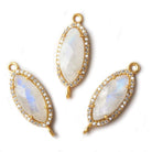 21x10mm Gold CZ Bezel Rainbow Moonstone Marquise Connector 1 piece - Beadsofcambay.com