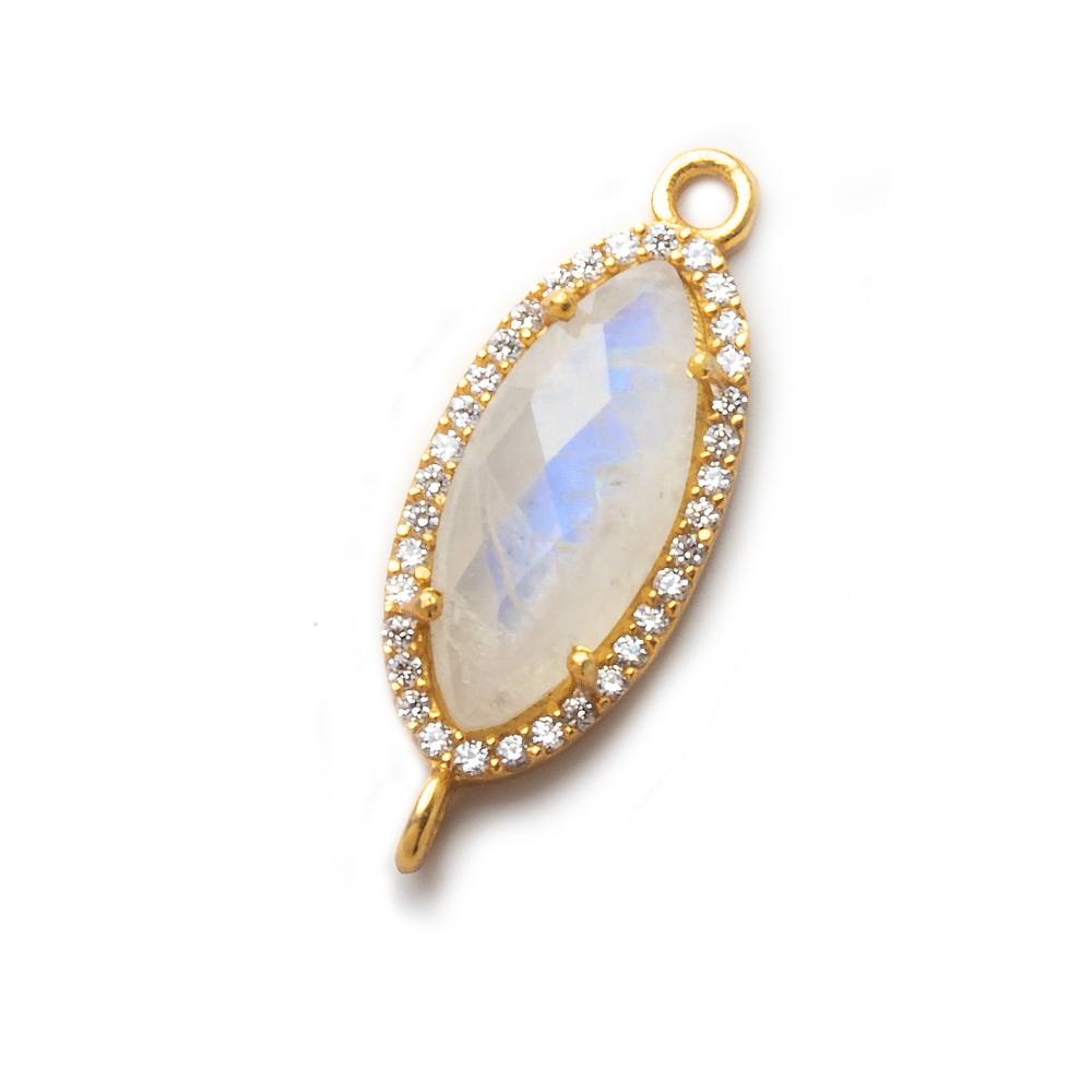 21x10mm Gold CZ Bezel Rainbow Moonstone Marquise Connector 1 piece - Beadsofcambay.com