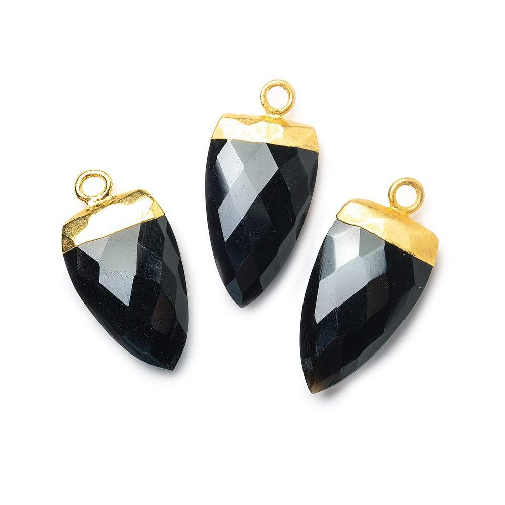 21x10mm Gold Leafed Black Chalcedony faceted Point Pendant 1 piece - Beadsofcambay.com