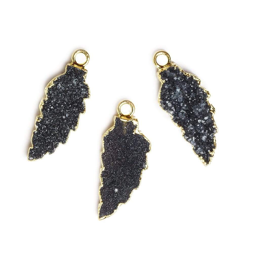 21x10mm Gold Leafed Black Drusy Feather Pendant 1 piece - Beadsofcambay.com