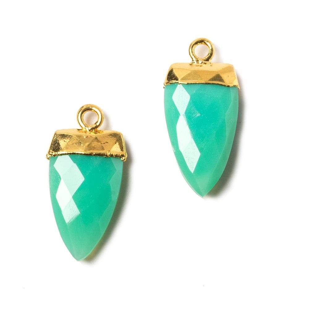 21x10mm Gold Leafed Green Onyx Point Pendant Set of 2 pieces - Beadsofcambay.com
