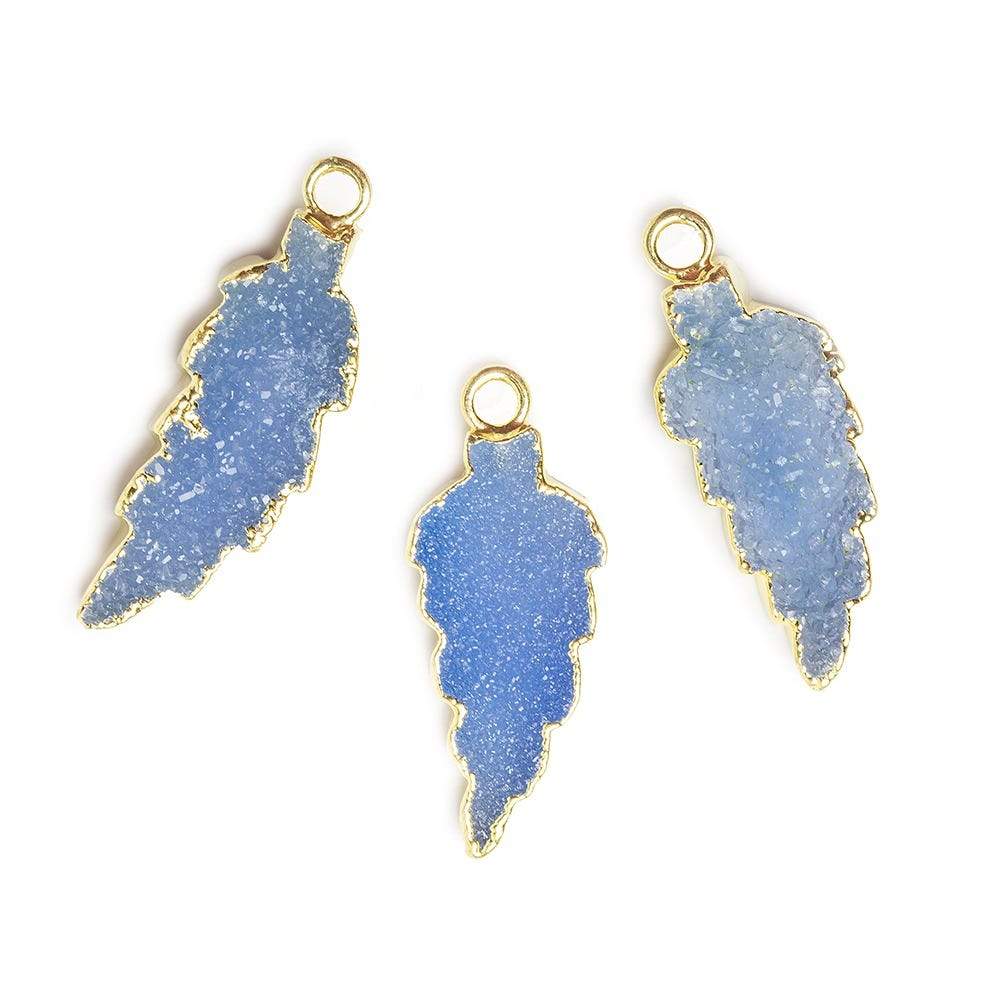 21x10mm Gold Leafed Santorini Blue Drusy Feather Pendant 1 piece - Beadsofcambay.com