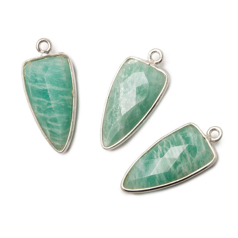 21x10mm Silver .925 Bezel Amazonite Point Pendant 1 piece - Beadsofcambay.com