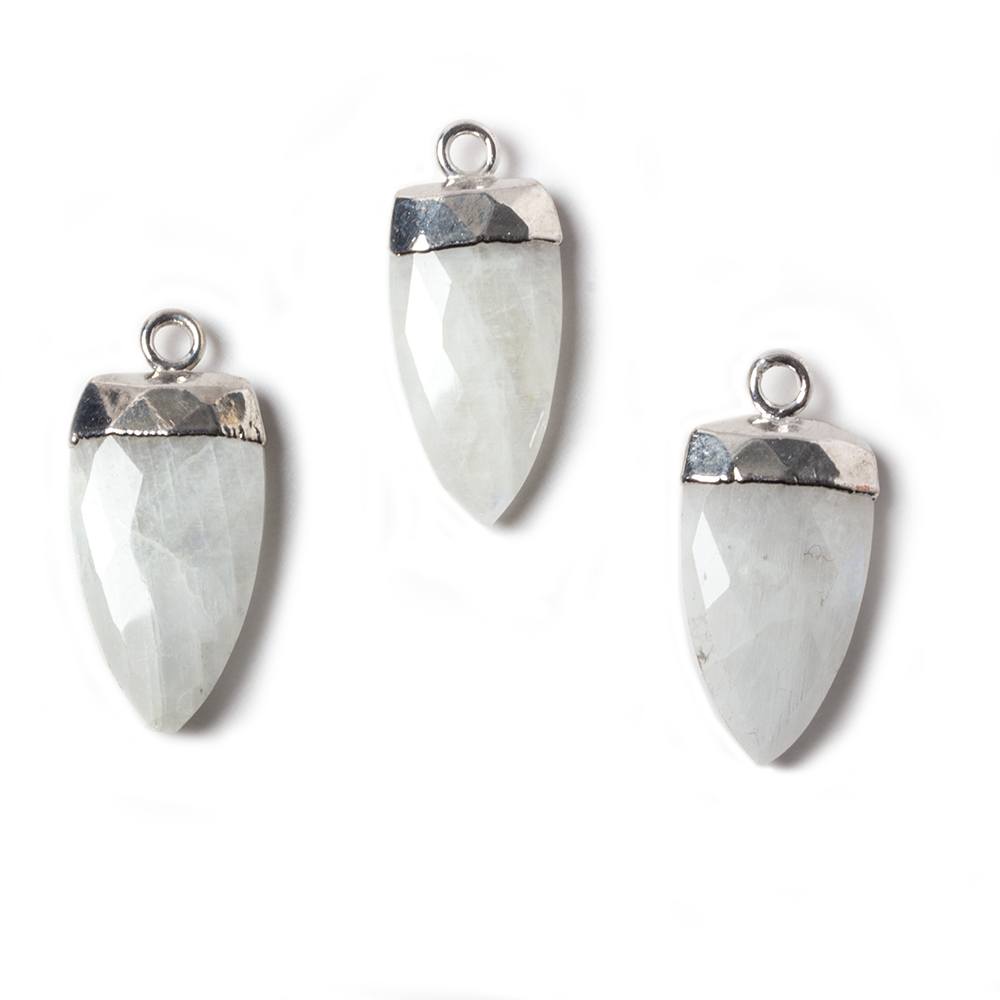 21x10mm Silver Leafed Rainbow Moonstone faceted Point Pendant 1 piece - Beadsofcambay.com