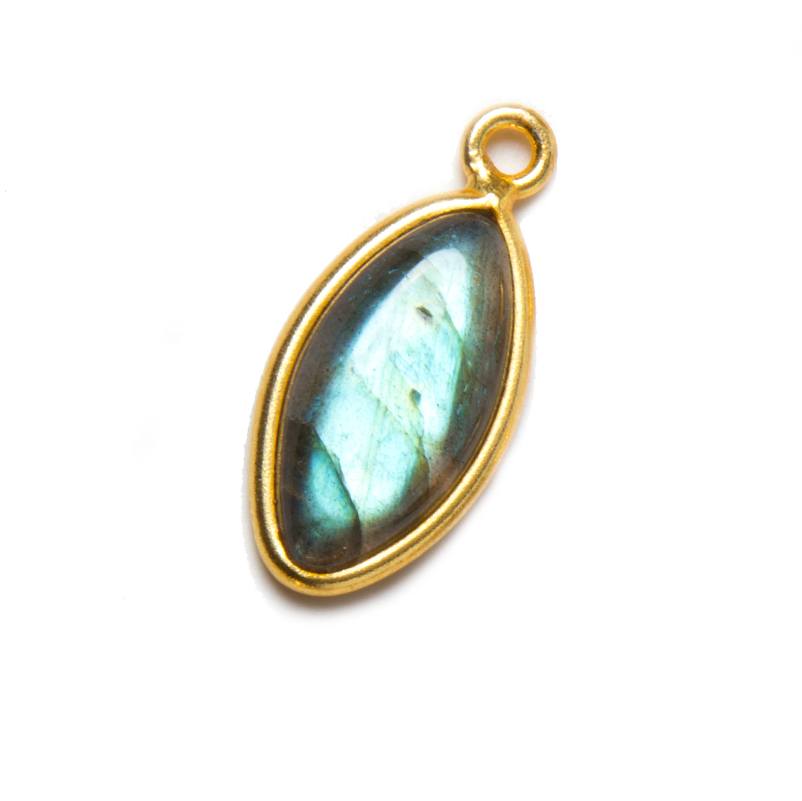 21x10mm Vermeil Bezel Labradorite Marquise Cabochon Pendant 1 piece - Beadsofcambay.com