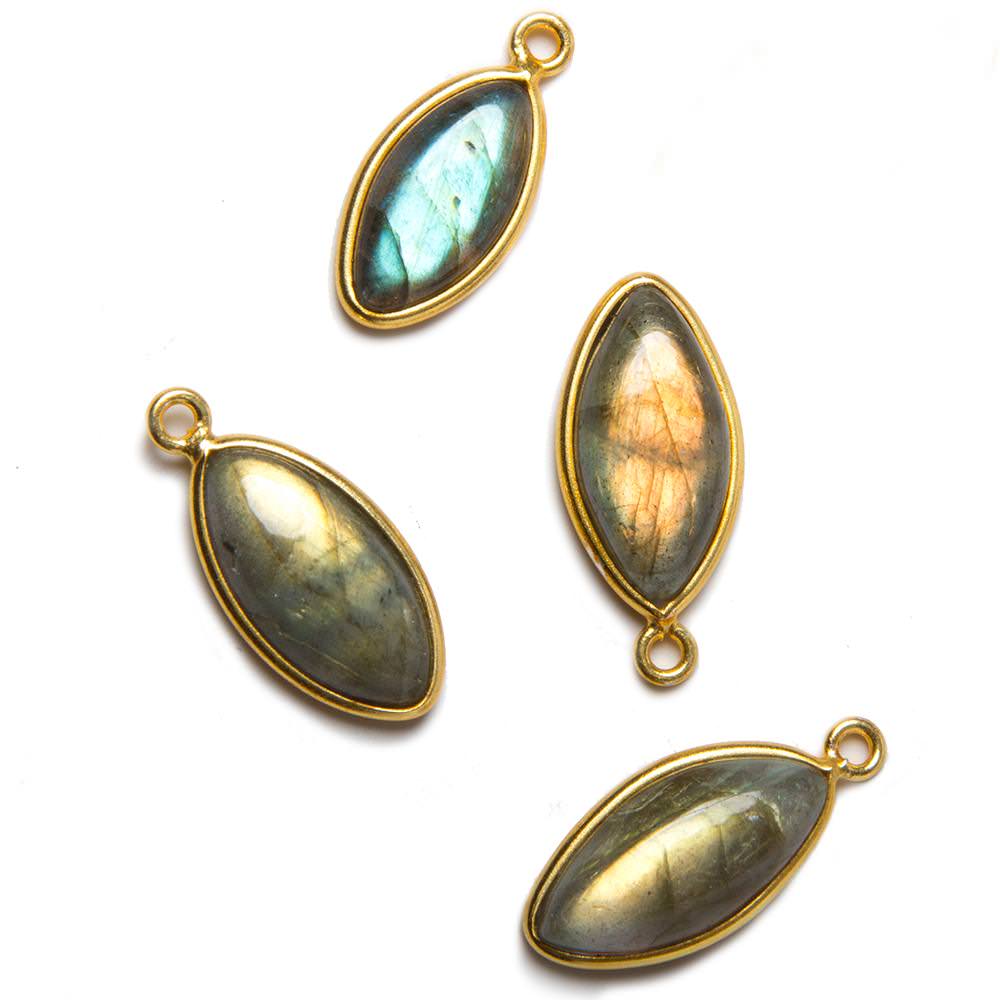 21x10mm Vermeil Bezel Labradorite Marquise Cabochon Pendant 1 piece - Beadsofcambay.com