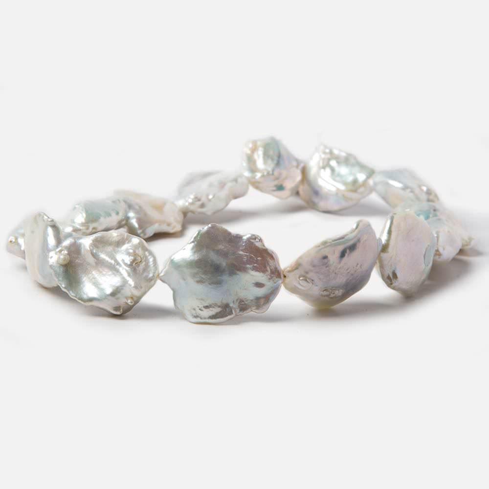 21x10x23-23x11x30mm Silver White Souffle Freshwater Pearls 16 inch 15 pieces - Beadsofcambay.com