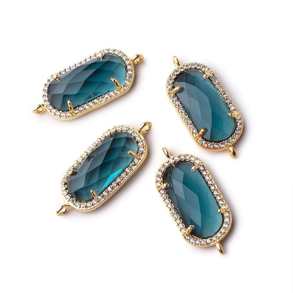 21x11.5mm Gold Bezeled CZ & London Blue Quartz Oval Connector 1 pc - Beadsofcambay.com