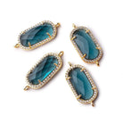 21x11.5mm Gold Bezeled CZ & London Blue Quartz Oval Connector 1 pc - Beadsofcambay.com