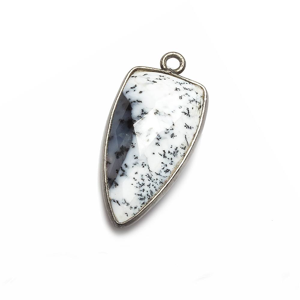 21x11mm Black Gold Bezel Dendritic Opal faceted point 1 focal bead - Beadsofcambay.com