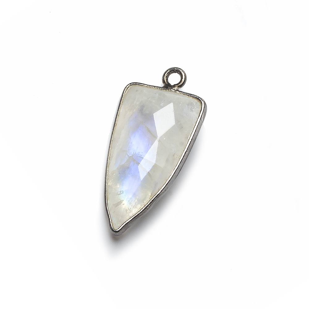 21x11mm Black Gold Bezel Rainbow Moonstone faceted point 1 focal bead - Beadsofcambay.com