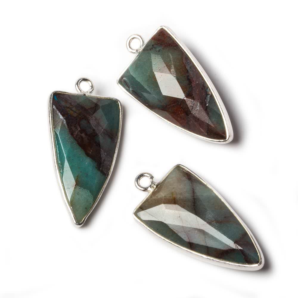 21x11mm Silver Bezel Chrysocolla faceted point 1 focal bead - Beadsofcambay.com