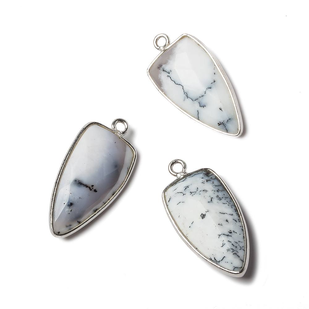 21x11mm Silver Bezel Dendritic Opal faceted point 1 focal bead - Beadsofcambay.com