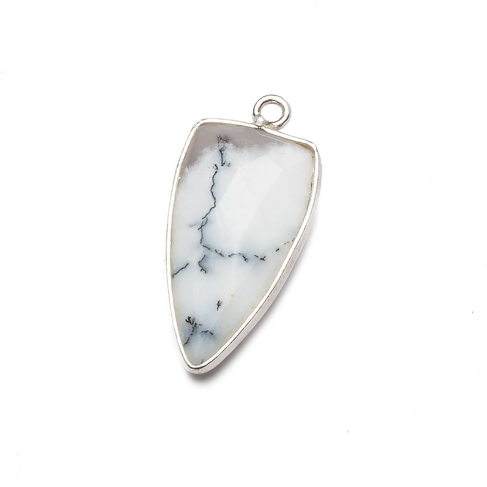 21x11mm Silver Bezel Dendritic Opal faceted point 1 focal bead - Beadsofcambay.com