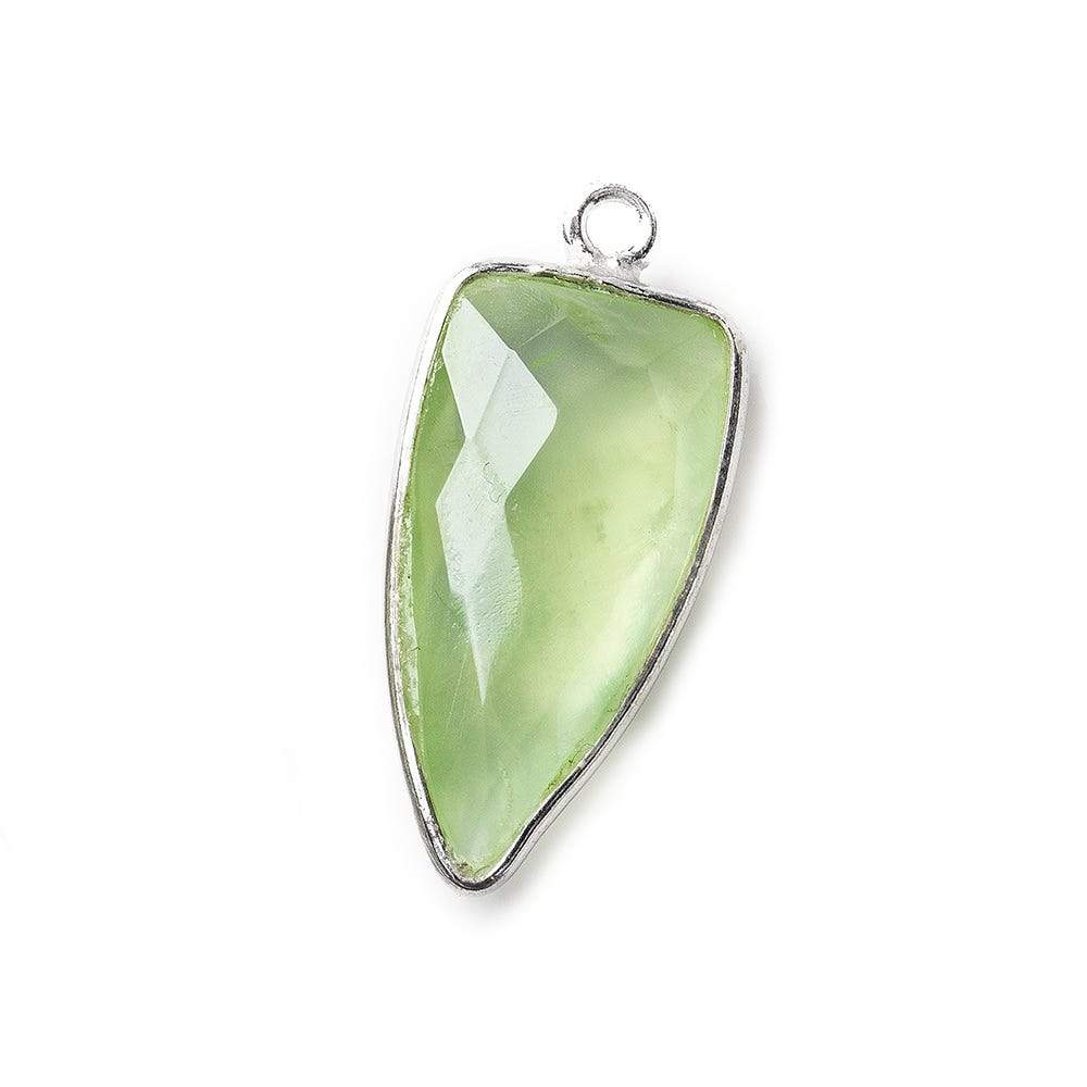 21x11mm Silver Bezel Dendritic Prehnite faceted point 1 focal bead - Beadsofcambay.com