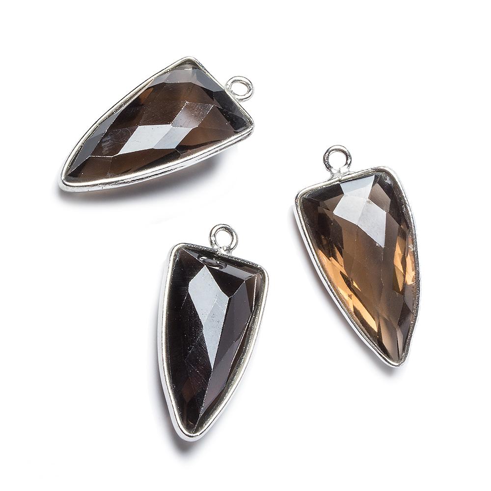 21x11mm Silver Bezel Smoky Quartz faceted point 1 focal bead - Beadsofcambay.com