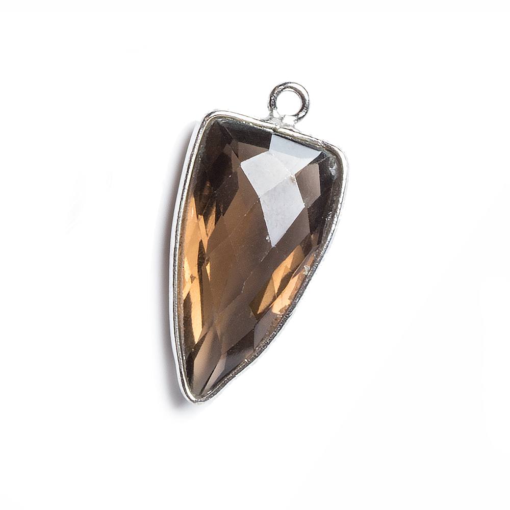 21x11mm Silver Bezel Smoky Quartz faceted point 1 focal bead - Beadsofcambay.com