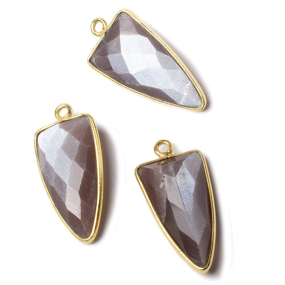 21x11mm Vermeil Bezel Chocolate Moonstone faceted point 1 focal bead - Beadsofcambay.com