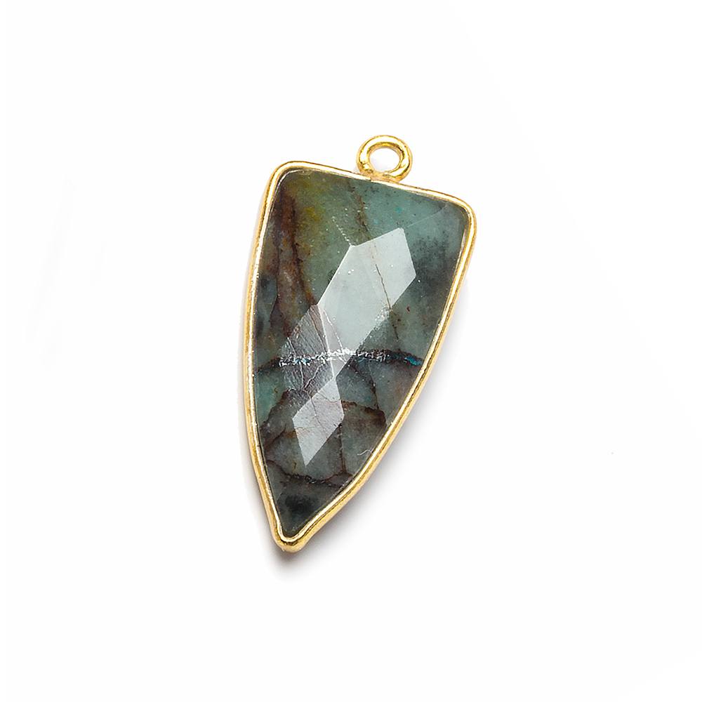 21x11mm Vermeil Bezel Chrysocolla faceted point 1 focal bead - Beadsofcambay.com