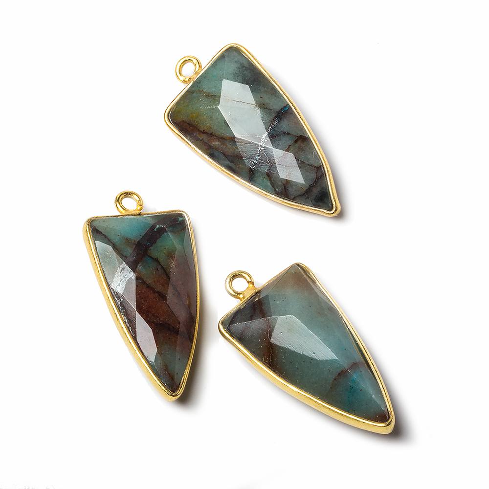 21x11mm Vermeil Bezel Chrysocolla faceted point 1 focal bead - Beadsofcambay.com
