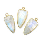 21x11mm Vermeil Bezel Rainbow Moonstone faceted point 1 focal bead - Beadsofcambay.com