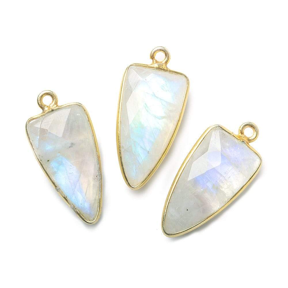 21x11mm Vermeil Bezel Rainbow Moonstone faceted point 1 focal bead - Beadsofcambay.com
