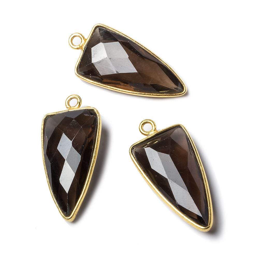 21x11mm Vermeil Bezel Smoky Quartz faceted point 1 focal bead - Beadsofcambay.com