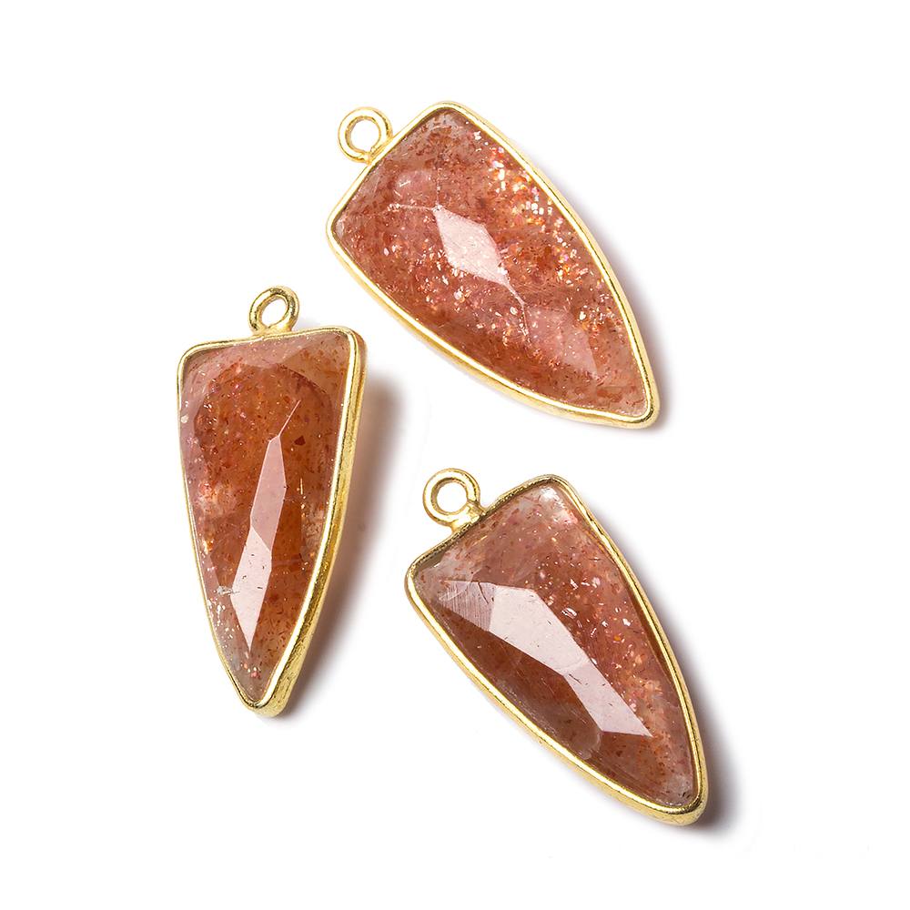 21x11mm Vermeil Bezel Sunstone faceted point 1 focal bead - Beadsofcambay.com