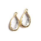 21x11mm Vermeil Bezeled Crystal Quartz faceted Pear Pendant Set of 2 - Beadsofcambay.com