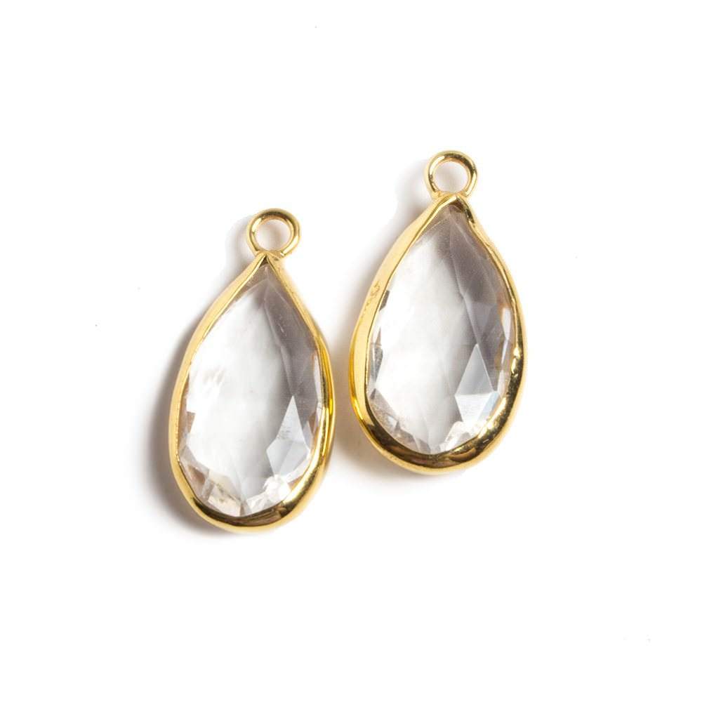 21x11mm Vermeil Bezeled Crystal Quartz faceted Pear Pendant Set of 2 - Beadsofcambay.com