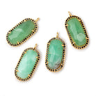 21x11mm Vermeil & Black CZ Bezel Chrysoprase Oval Pendant 1 Focal Bead - Beadsofcambay.com