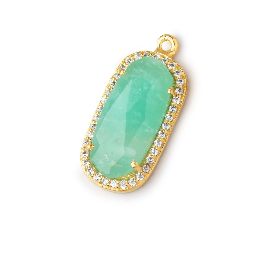21x11mm Vermeil CZ Bezel Chrysoprase Oval Pendant 1 Focal Bead - Beadsofcambay.com