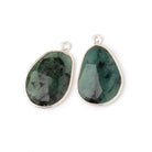 21x15.5mm .925 Silver Bezel Emerald Faceted Freeform Set of 2 Pendants - Beadsofcambay.com