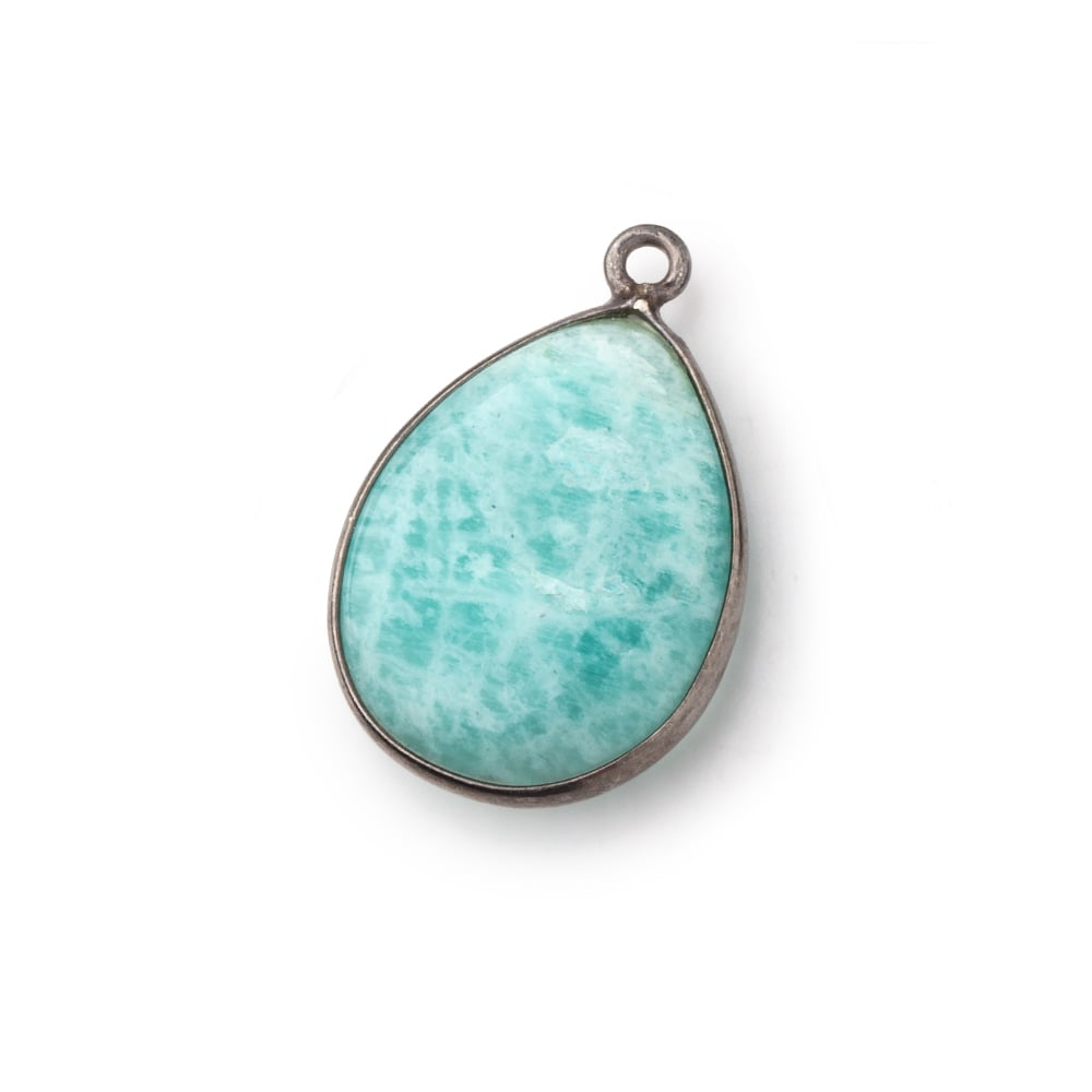 21x15mm Black Gold .925 Bezel Amazonite Plain Pear Pendant 1 Focal Bead - Beadsofcambay.com