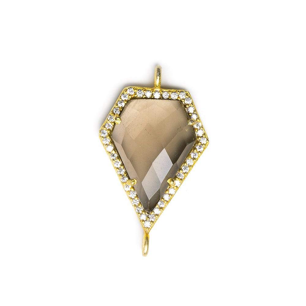 21x15mm Gold CZ Bezel & Smoky Quartz Modified Shield Connector 1 piece - Beadsofcambay.com