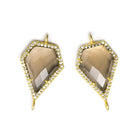 21x15mm Gold CZ Bezel & Smoky Quartz Modified Shield Connector 1 piece - Beadsofcambay.com