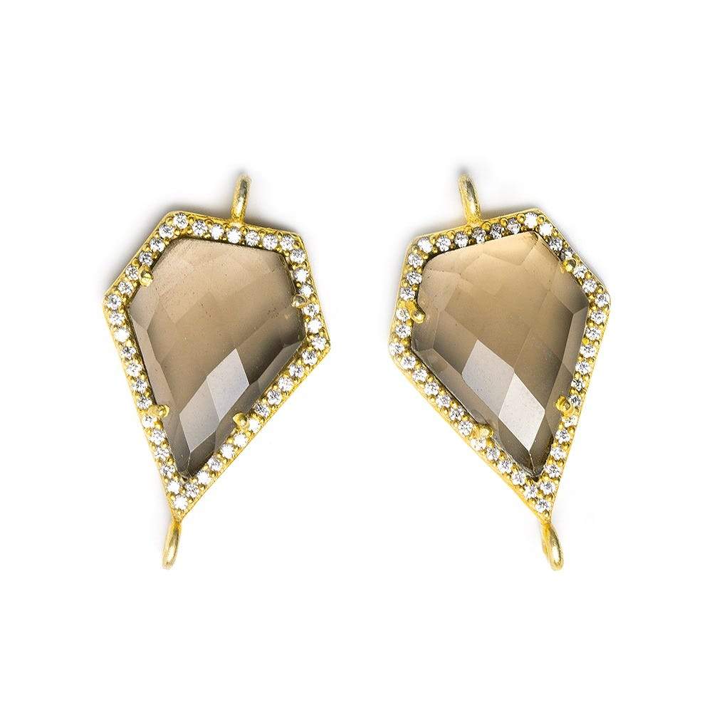 21x15mm Gold CZ Bezel & Smoky Quartz Modified Shield Connector 1 piece - Beadsofcambay.com