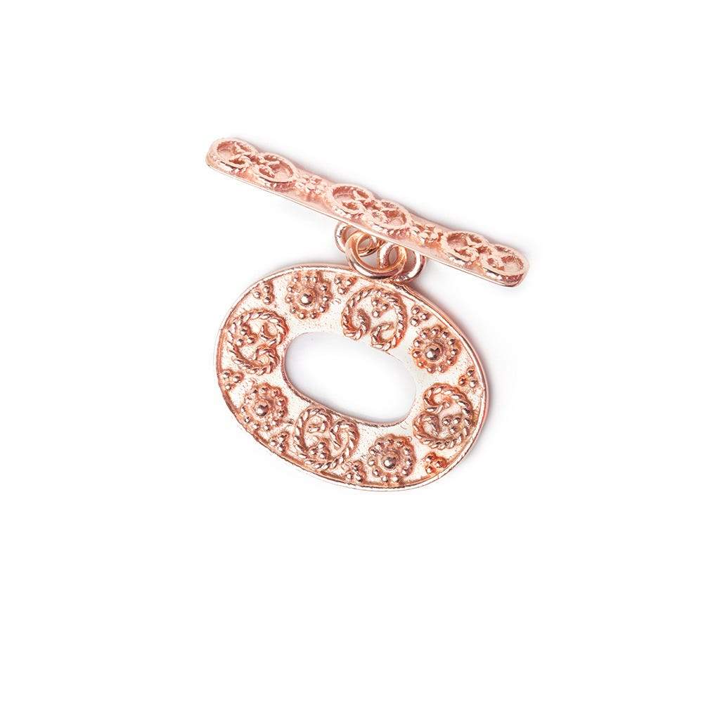 21x16mm Rose Gold plated Sterling Silver Oval Granulated & Floral Toggle 1 piece - Beadsofcambay.com