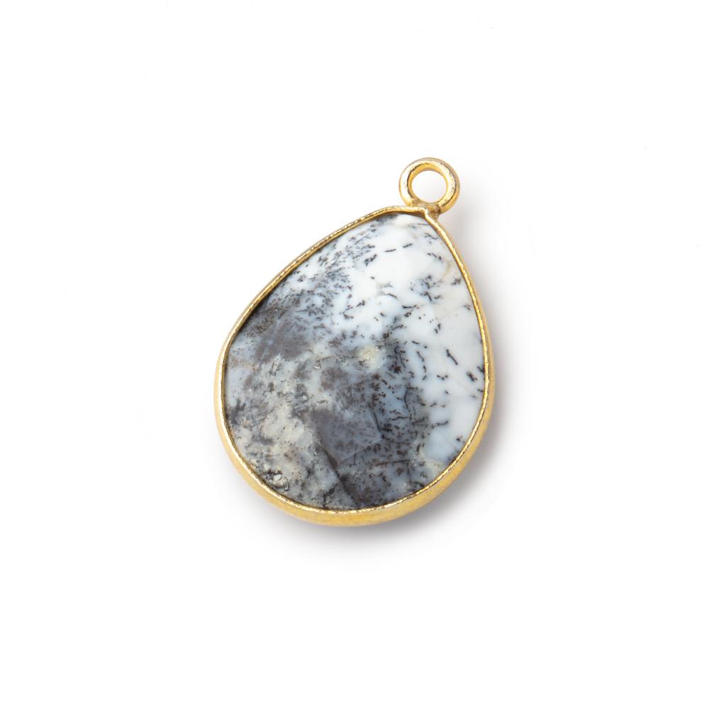 21x16mm Vermeil Bezel Dendritic Opal Faceted Pear Pendant 1 Focal Piece - Beadsofcambay.com